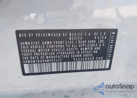 2024 Volkswagen Jetta 1.5T S из США, поврежденный, VIN 3VW5M7BU8RM055029